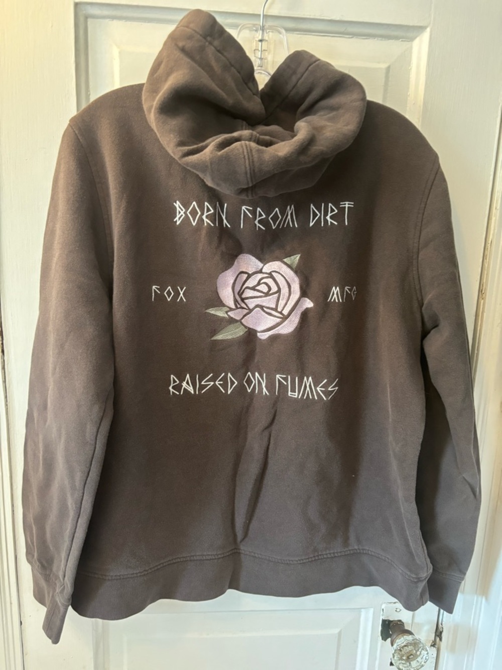 Fox Racing Womens Gray Hoodie Born from Dirt Raised on Fumes Rose Graphic - Picture 3 of 6